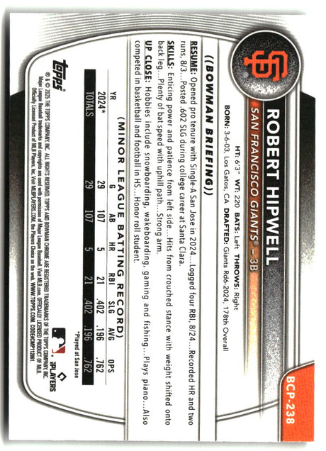 Robert Hipwell 2025 Bowman Chrome Prospects #BCP-238