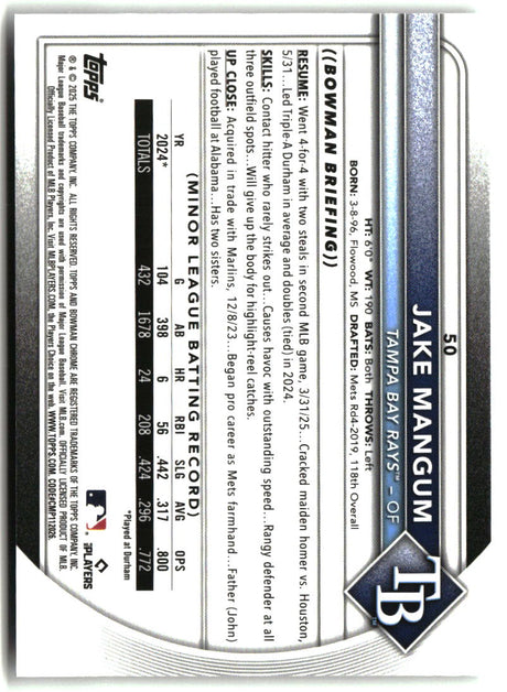 Jake Mangum 2025 Bowman Chrome #50