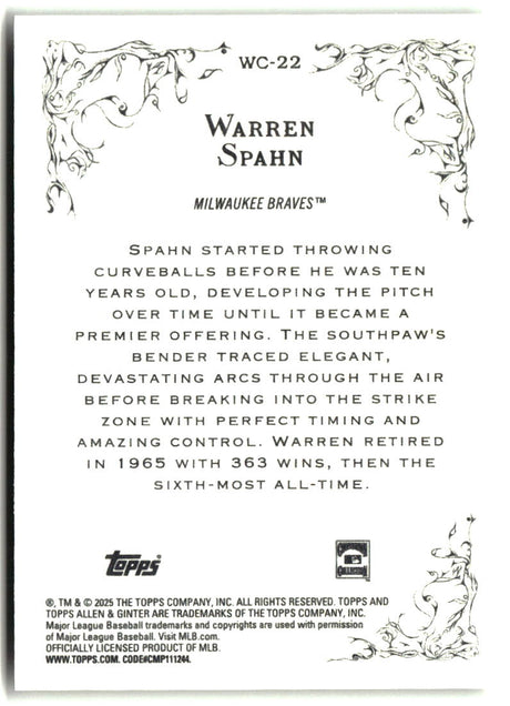 Warren Spahn 2025 Topps Allen & Ginter Wicked Curves #WC-22