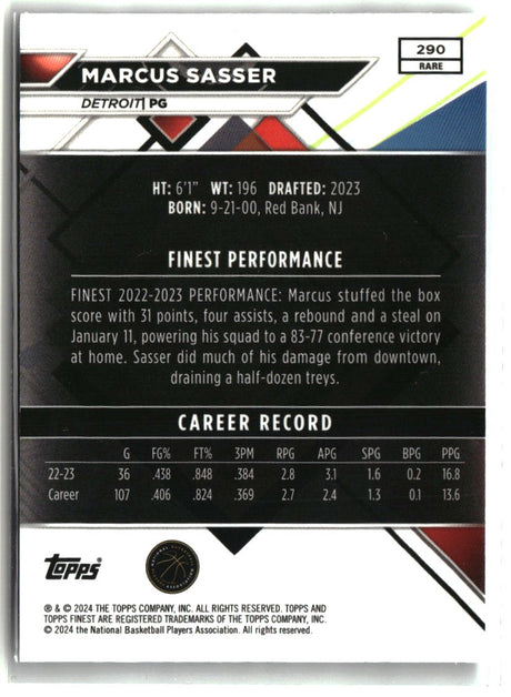 Marcus Sasser 2023-24 Finest Checkerboard Refractors #290