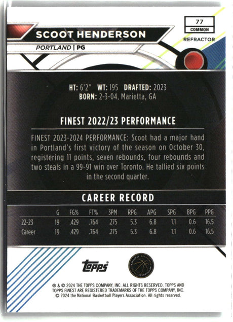 Scoot Henderson 2023-24 Finest Refractors #77