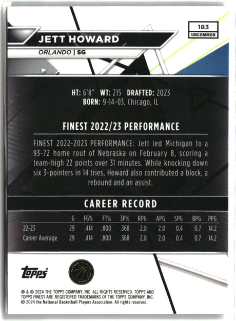 Jett Howard 2023-24 Finest Checkerboard Refractors #183