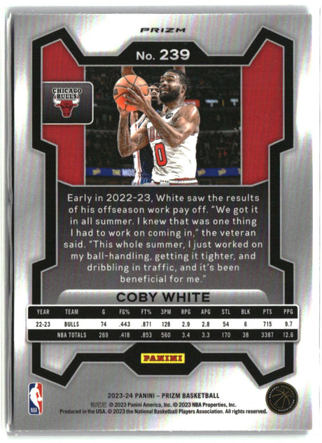Coby White 2023-24 Panini Prizm Prizms Blue Wave #239