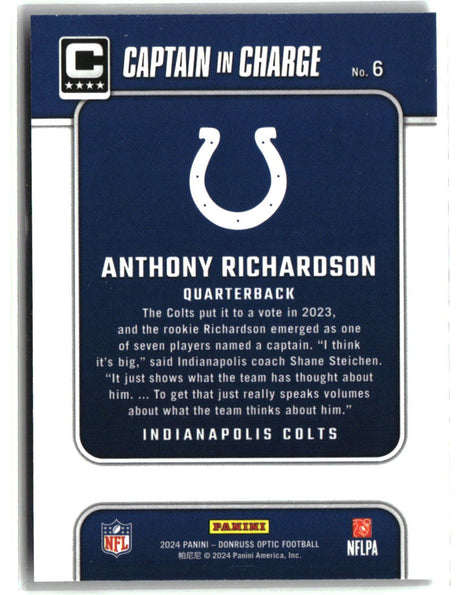 Anthony Richardson 2024 Donruss Optic Captain In Charge #6