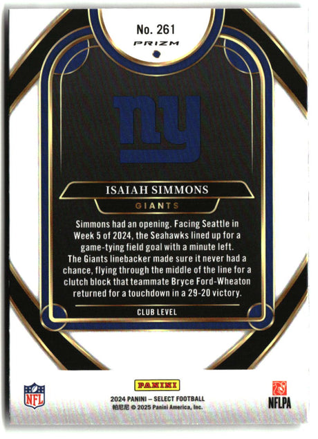 Isaiah Simmons 2024 Panini Select Black & Red Prizm Shock #261