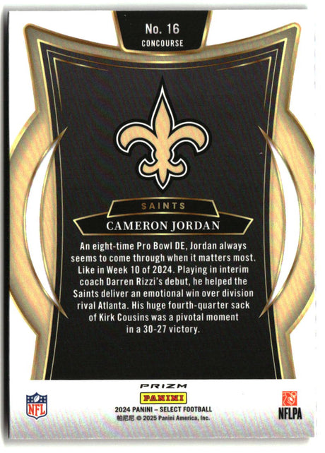 Cameron Jordan 2024 Panini Select Black & Red Prizm Shock #16