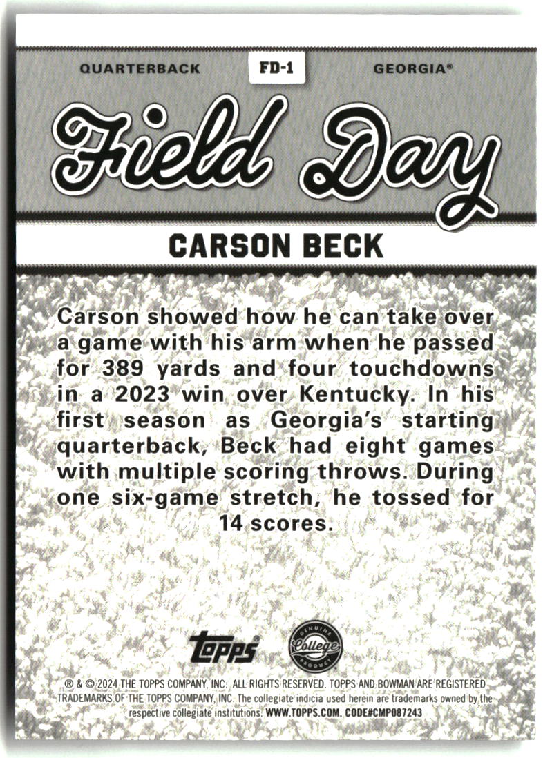 Carson Beck 2024 Bowman University Best Field Day #FD-1