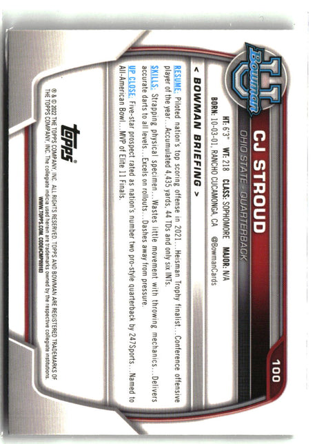 C.J. Stroud 2022 Bowman University Chrome #100