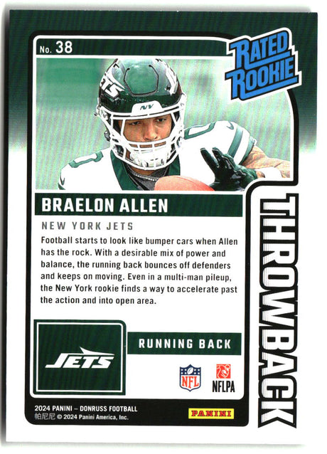 Braelon Allen 2024 Donruss - Rated Rookies Throwback #38