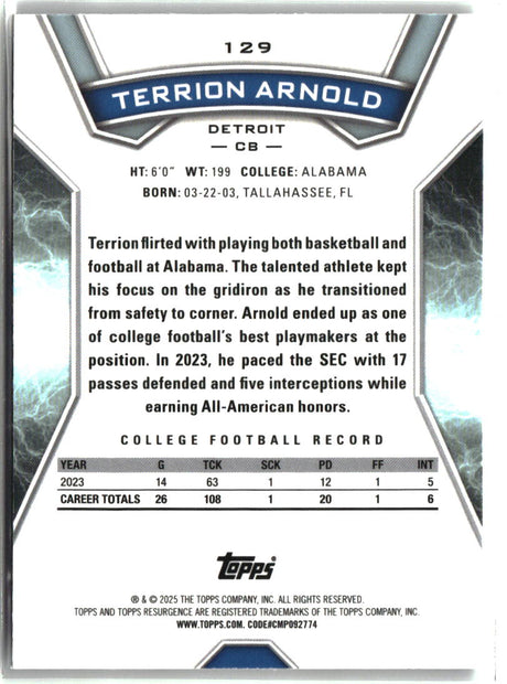 Terrion Arnold 2024 Topps Resurgence #129