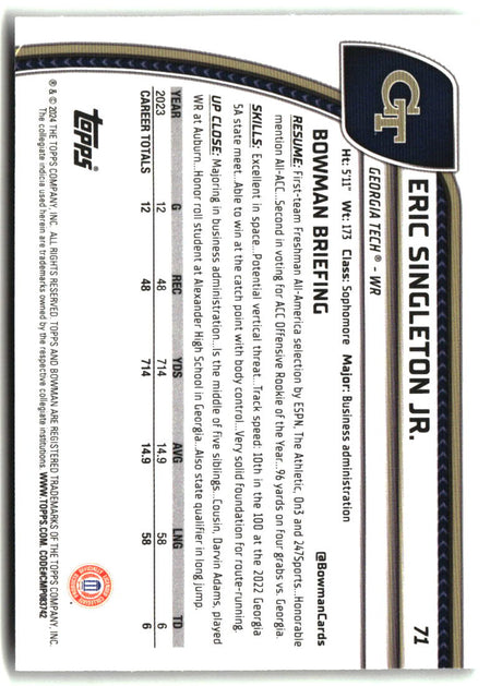Eric Singleton Jr. 2024 Bowman University Chrome #71