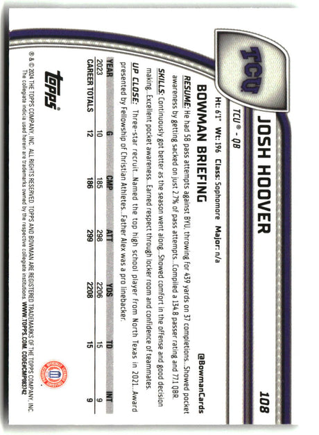 Josh Hoover 2024 Bowman University Chrome #108