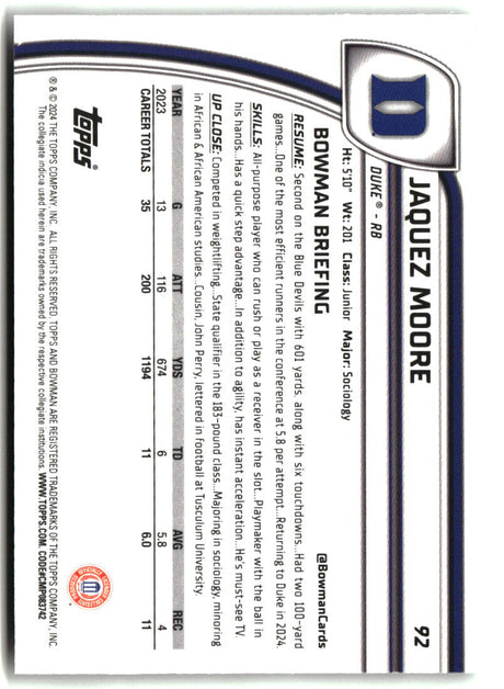 Jaquez Moore 2024 Bowman University Chrome #92