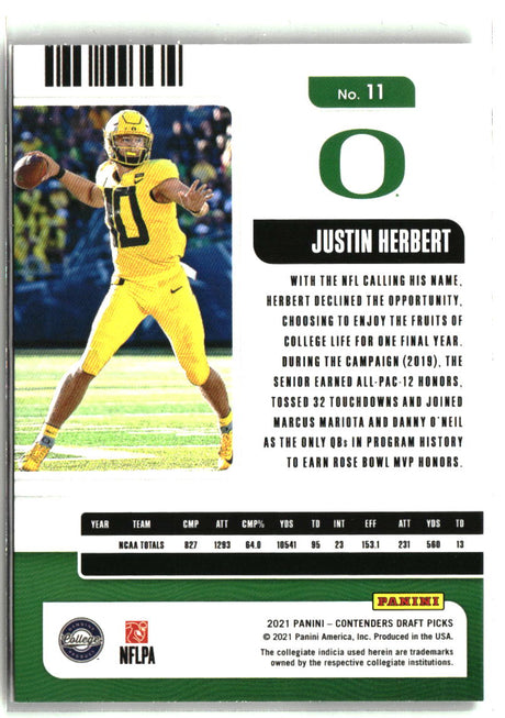 Justin Herbert 2021 Panini Contenders Draft Picks #11