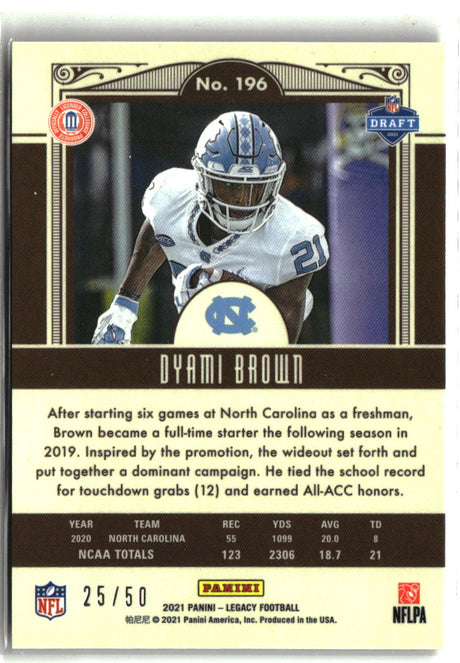 Dyami Brown 2021 Panini Legacy Rookies Premium Edition Ruby #196 #/50