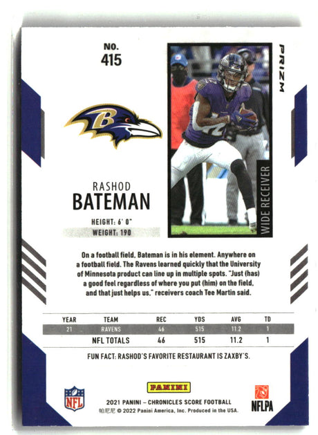 Rashod Bateman 2021 Panini Chronicles Score Update Rookies Silver #415
