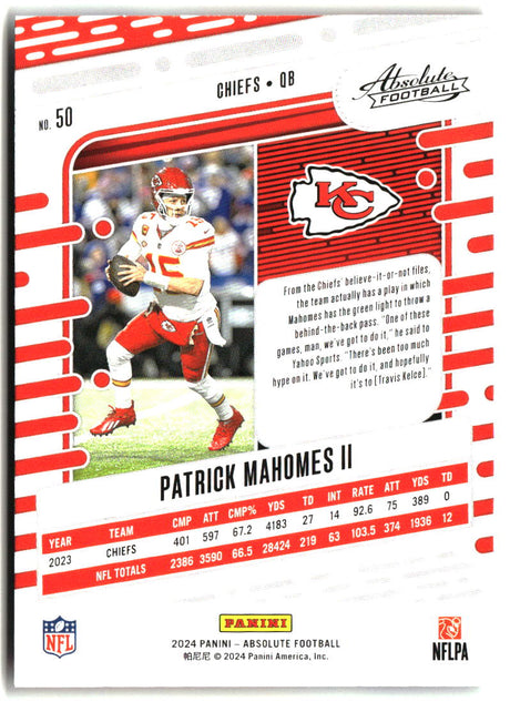 Patrick Mahomes II 2024 Panini Absolute Blue #50