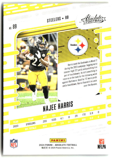 Najee Harris 2024 Panini Absolute Blue #89