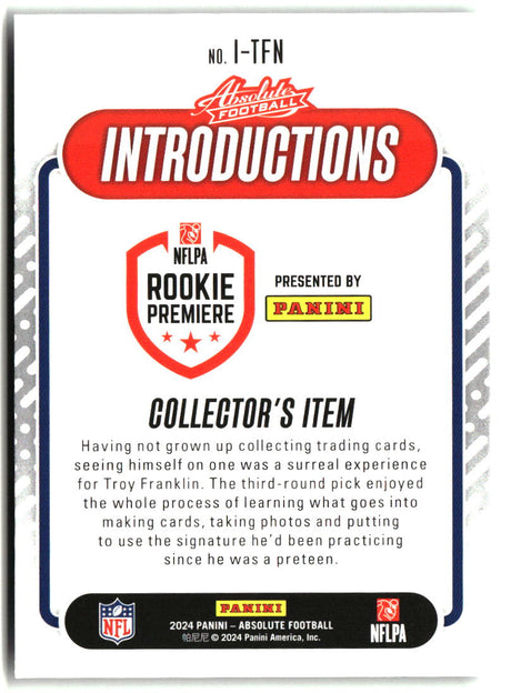 Troy Franklin 2024 Panini Absolute Introductions #I-TFN