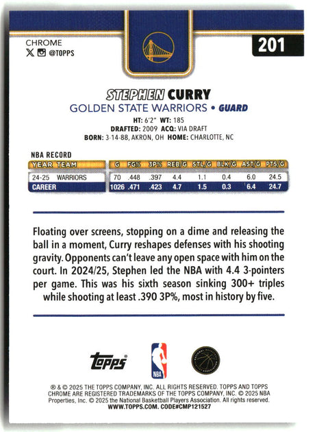 Stephen Curry 2025-26 Topps Chrome #201