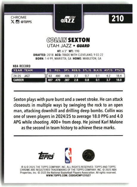 Collin Sexton 2025-26 Topps Chrome X-Fractor #210