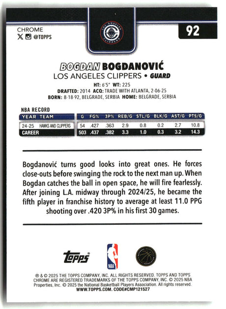 Bogdan Bogdanović 2025-26 Topps Chrome X-Fractor #92