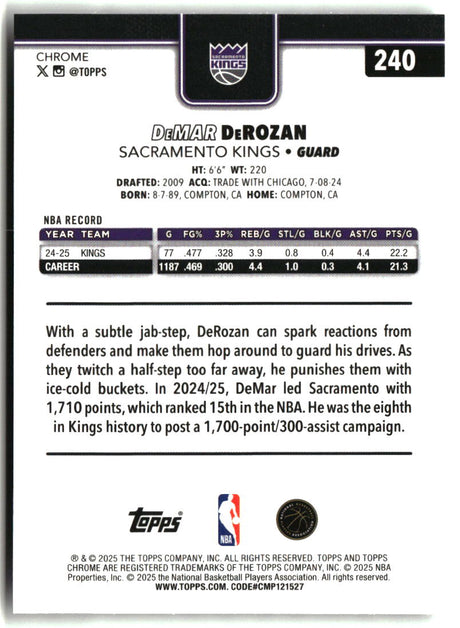 DeMar DeRozan 2025-26 Topps Chrome X-Fractor #240