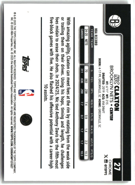 Nic Claxton 2025-26 Topps Chrome Negative Refractor #27