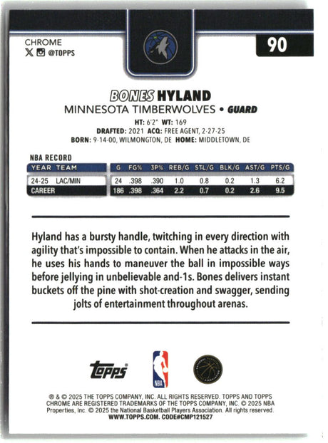 Bones Hyland 2025-26 Topps Chrome Prism Refractor #90
