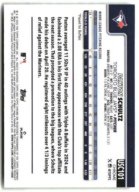 Paxton Schultz 2025 Topps Chrome Update X-Fractors #USC101