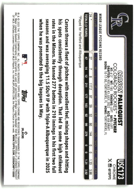 Carson Palmquist 2025 Topps Chrome Update #USC173