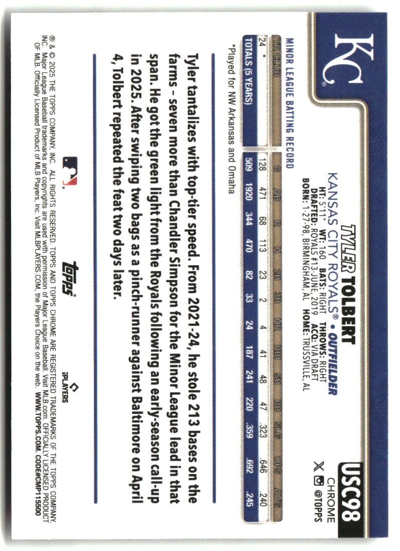 Tyler Tolbert 2025 Topps Chrome Update #USC98