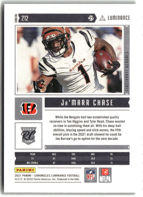Ja'Marr Chase 2021 Panini Chronicles Luminance Update Rookies #212