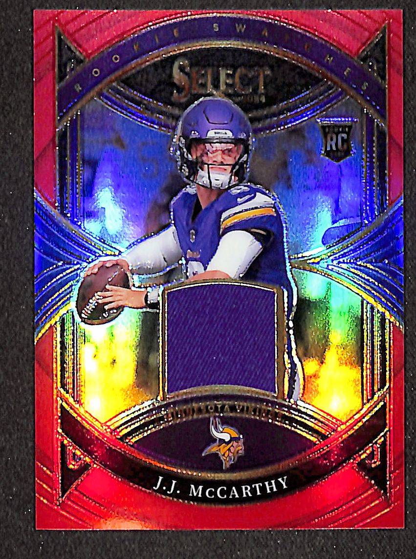 J.J. McCarthy 2024 Panini Select Rookie Swatches Red Prizm #RS-JJY