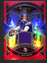 J.J. McCarthy 2024 Panini Select Rookie Swatches Red Prizm #RS-JJY