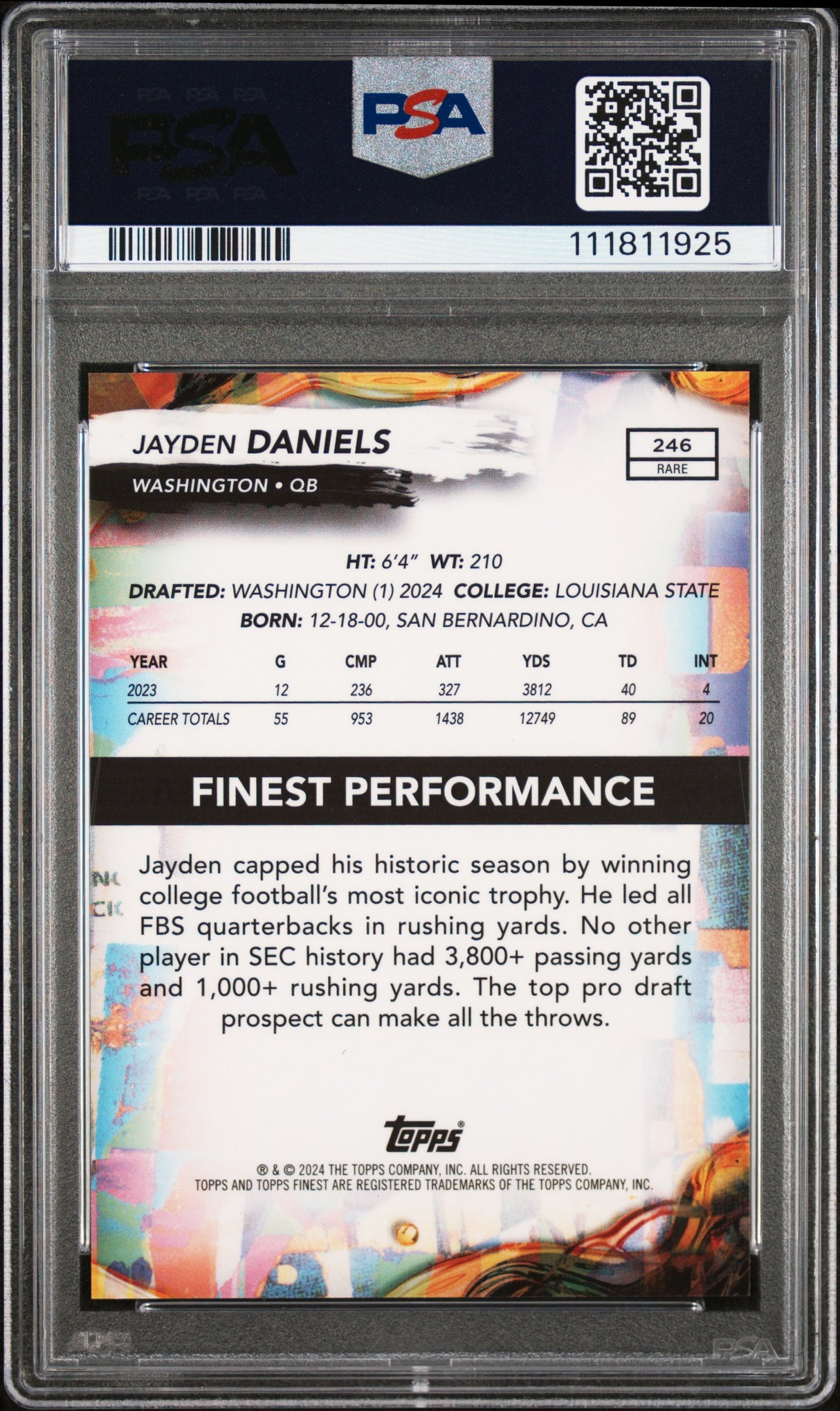 Jayden Daniels 2024 Finest Gold Refractor #246 #/20 PSA 9