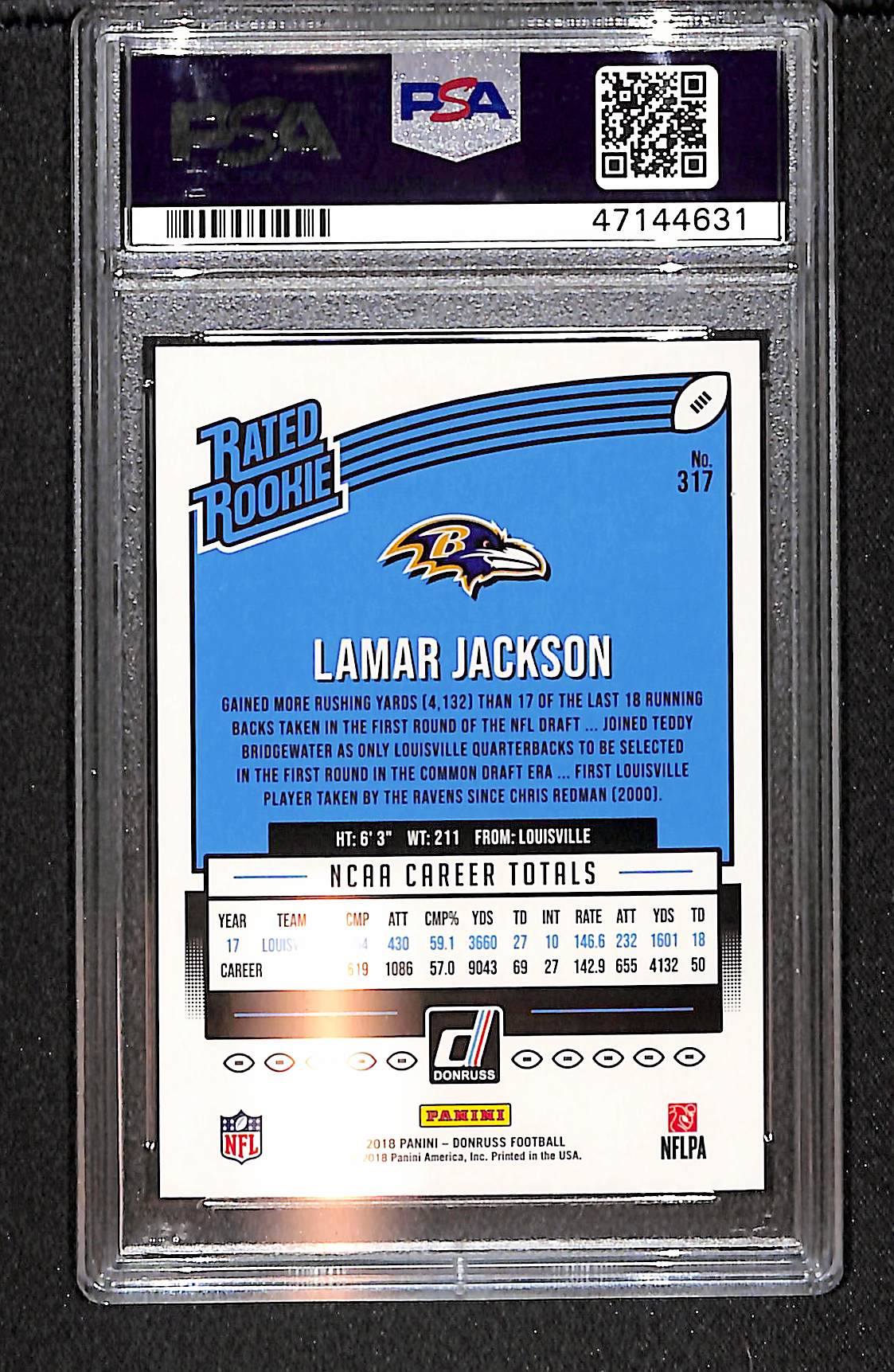 Lamar Jackson 2018 Donruss #317 PSA 10
