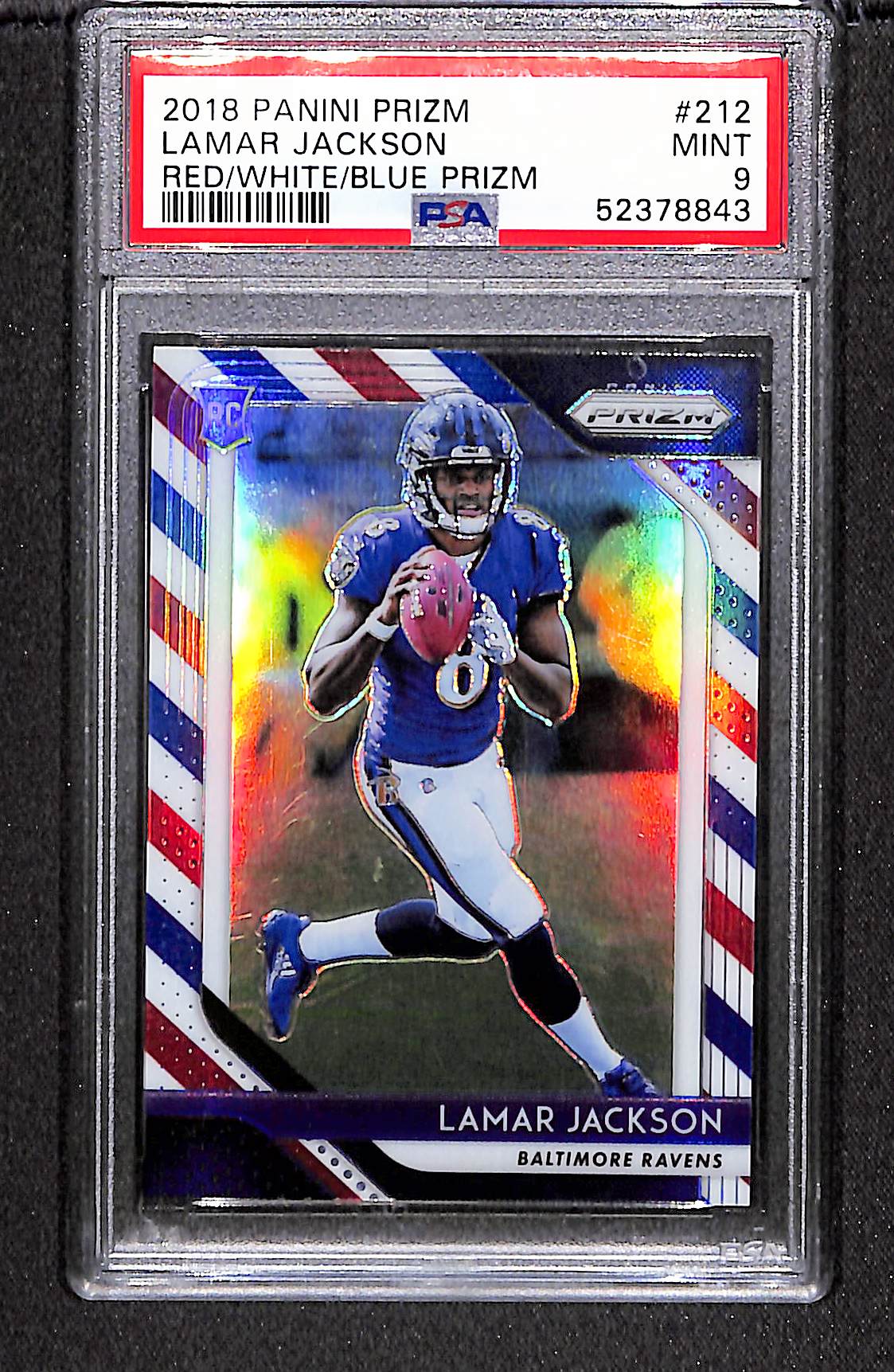 Lamar Jackson 2018 Panini Prizm Prizm Red White and Blue #212 PSA 9