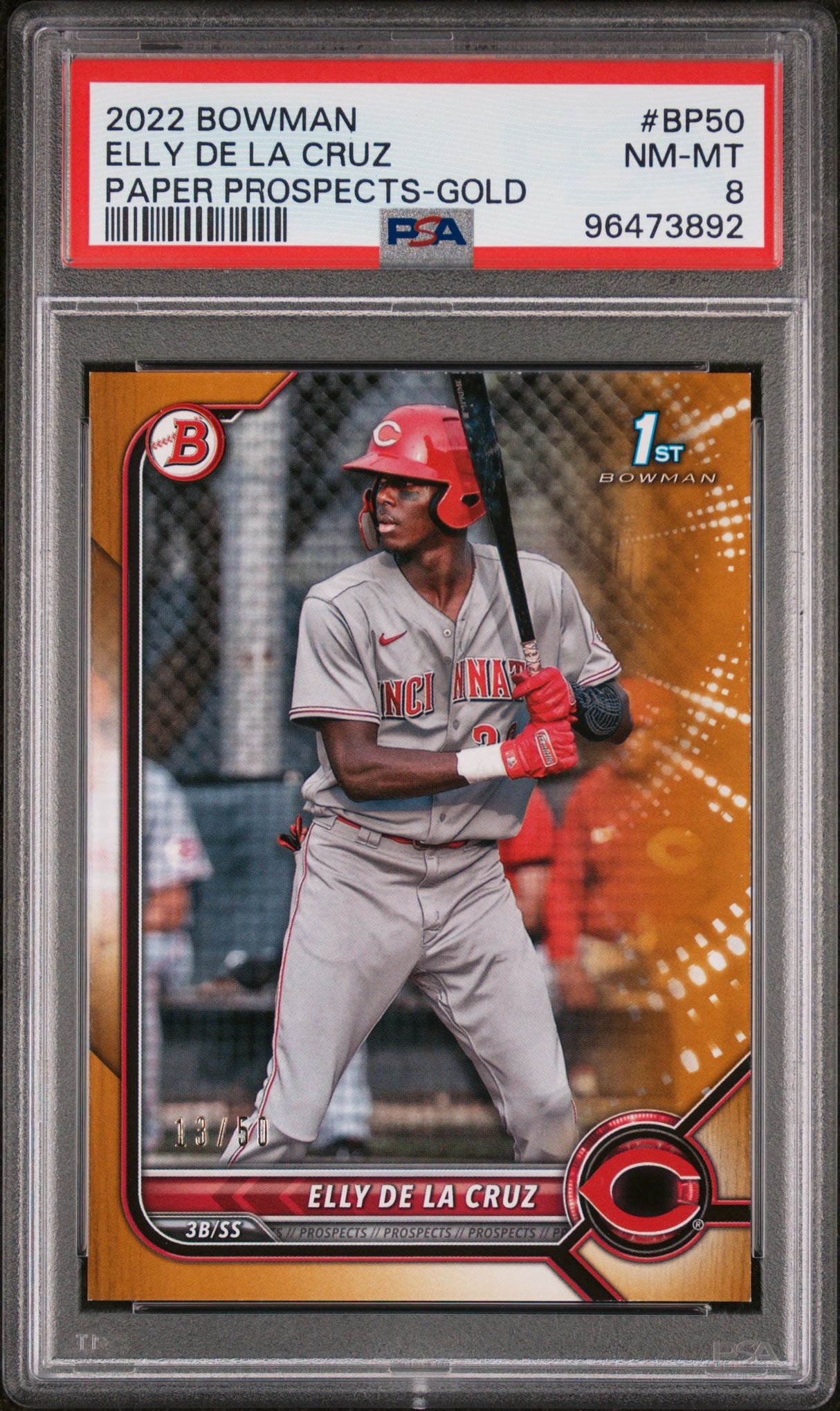 Elly De La Cruz 2022 Bowman Prospects Gold #BP-50 #/50 PSA 8
