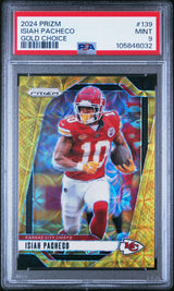 Isiah Pacheco 2024 Panini Prizm Choice Gold #139 #/10 PSA 9