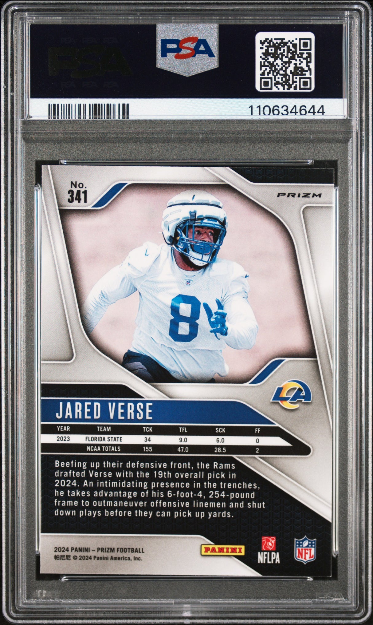 Jared Verse 2024 Panini Prizm Pink #341 PSA 9