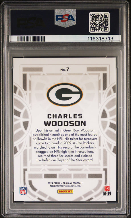 Charles Woodson 2024 Panini Obsidian Black Stained Glass #7 PSA 9