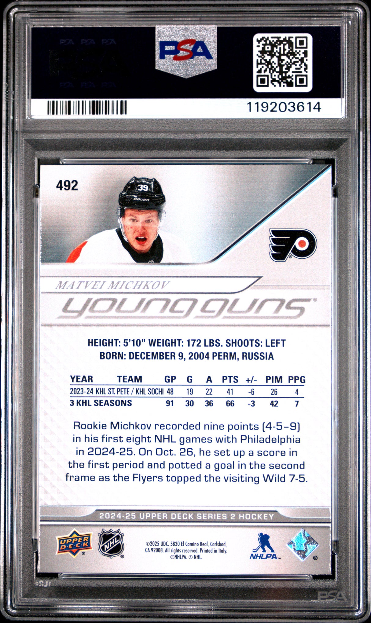 Matvei Michkov 2024-25 Upper Deck #492 PSA 9