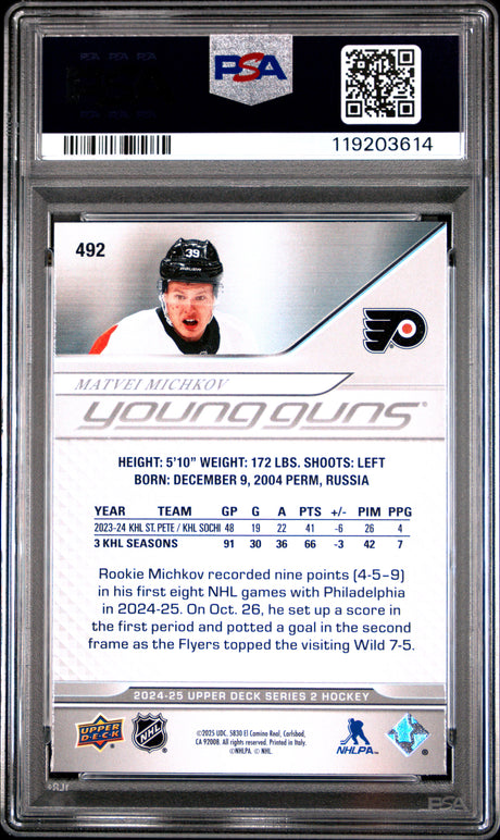 Matvei Michkov 2024-25 Upper Deck #492 PSA 9