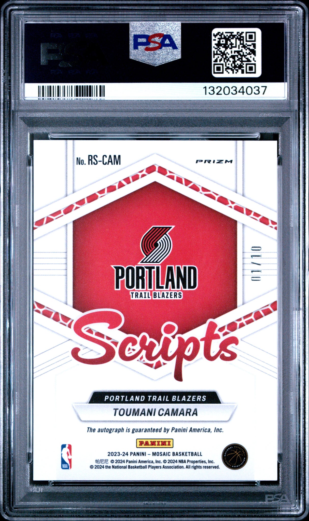 Toumani Camara 2023-24 Panini Mosaic Rookie Scripts Gold #RS-CAM #/10 PSA 10