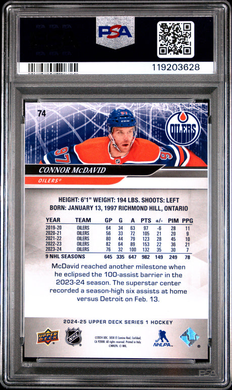 Connor McDavid 2024-25 Upper Deck UD Exclusives #74 #/100 PSA 8
