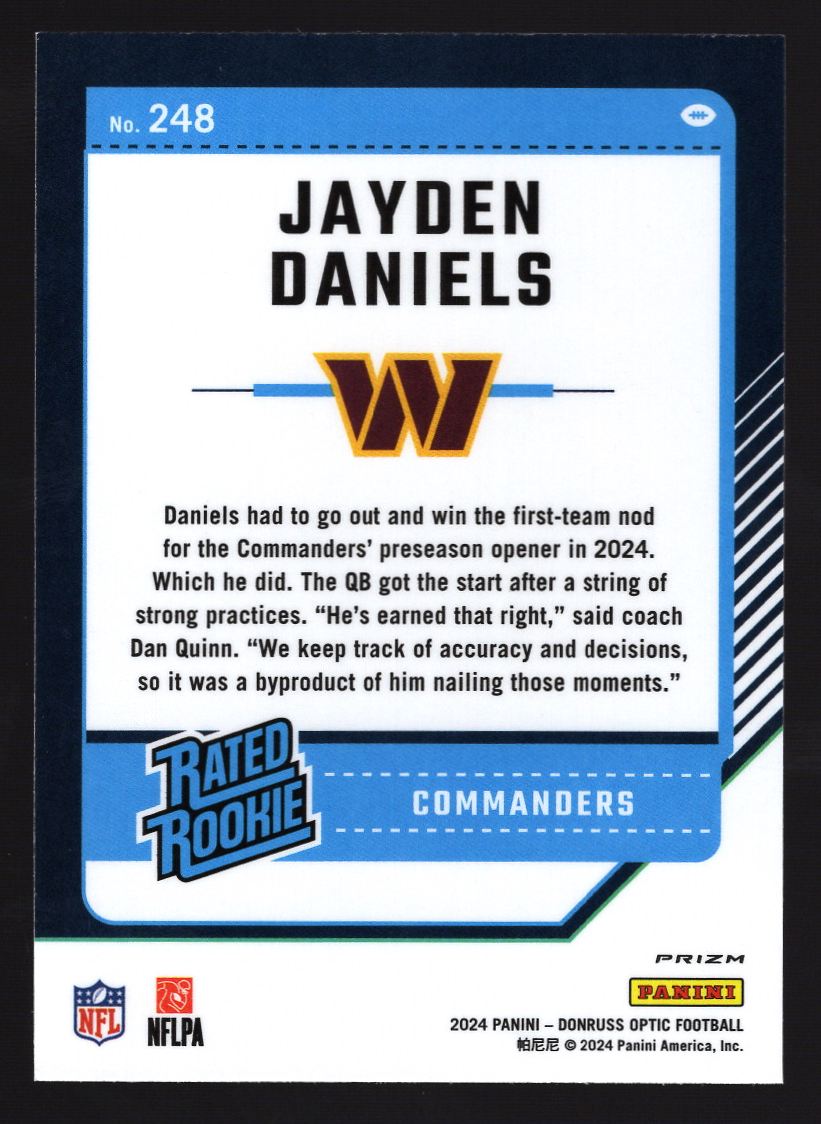 Jayden Daniels 2024 Donruss Optic Purple Shock #248