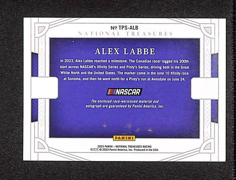 Alex Labbe 2023 National Treasures Track Pass Material Signatures #TPS-ALB #/49