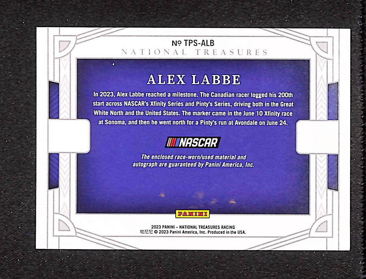 Alex Labbe 2023 National Treasures Track Pass Material Signatures #TPS-ALB #/49