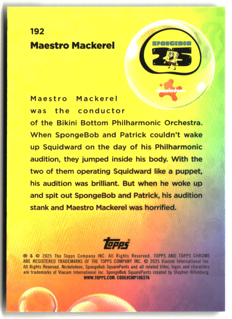 2025 Topps Chrome SpongeBob Maestro Mackerel #192